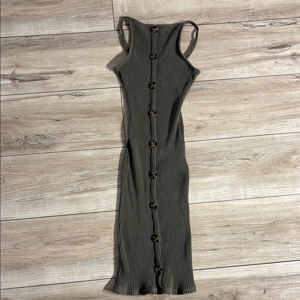 Derek Heart Green Ribbed Halter Midi Dress